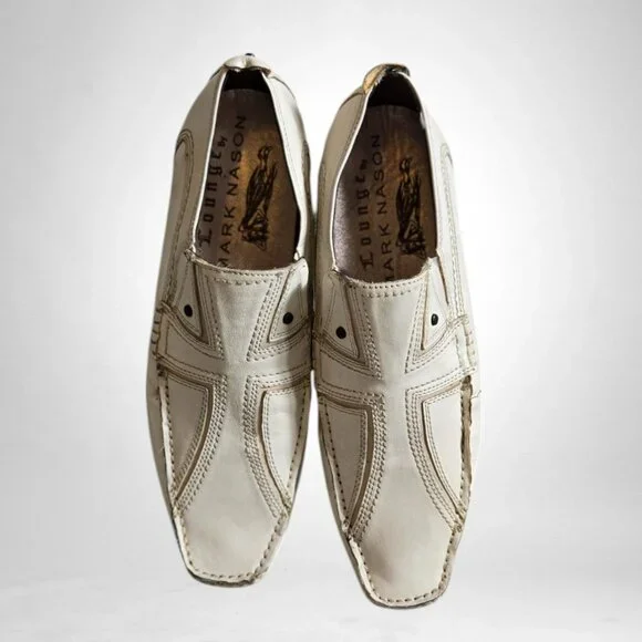 Lounge by Mark Nason Size 9.5 Men's Vintage Leather Loafers Off White - Picture 11 of 11